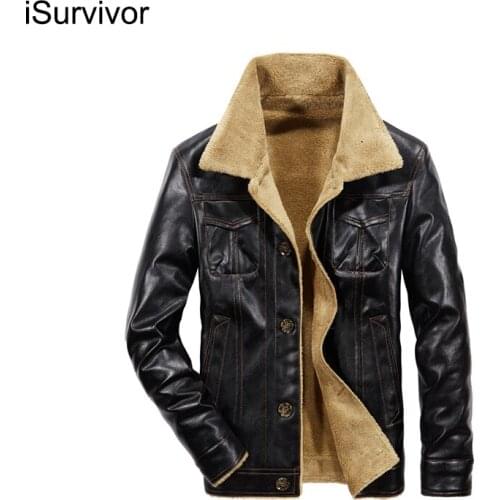 ISurvivor 2021 New Fashion Mens Leather Jacket Mens Brand Clothing Warm Jacket Winter Fur Mens Fleece Leather Jacket