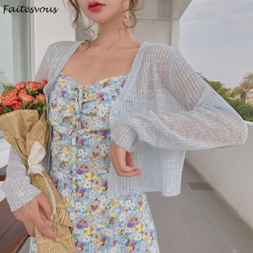 Sweet Ice silk Sunscreen Cardigans Women Summer Knitted Thin Outerwear Cardigan Female Slim Short Jackets