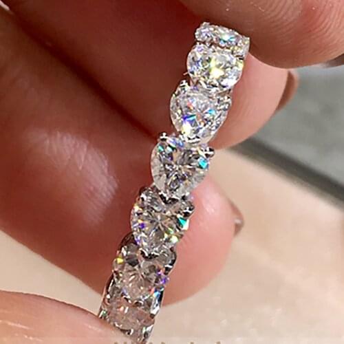 18K Au750 White Gold Women Ring Moissanite Diamonds Heart Wedding Party Engagement Anniversary Ring Present Trendy Romantic