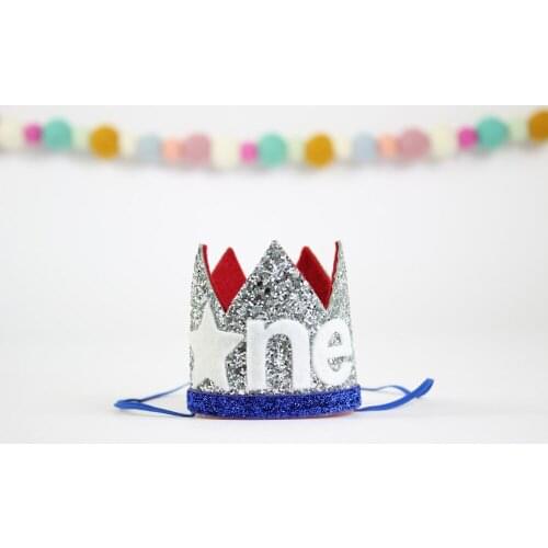 One Year Old Glitter Hat First Birthday Boy Crown Boys Birthday Party Decorations Crown 1st Birthday Photo Hat Red White Blue