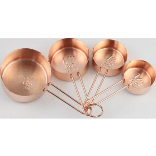 Multifunctional scale stackable kitchen measuring spoon set stainless steel measuring cup 4-piece rose gold spoon set