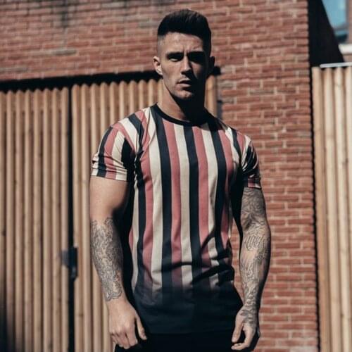 2021 Gradient Men T-shirt Stripe Summer Man Tshirt Fashion Tops Streetwear Male T-shirts Brand Clothing Mens Tee T Shirt Men