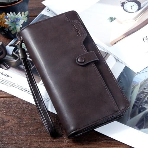 Mens wallet leather genuine mens long bag two compartments carteras de marcas cremallera plegable Multi card mens clutch