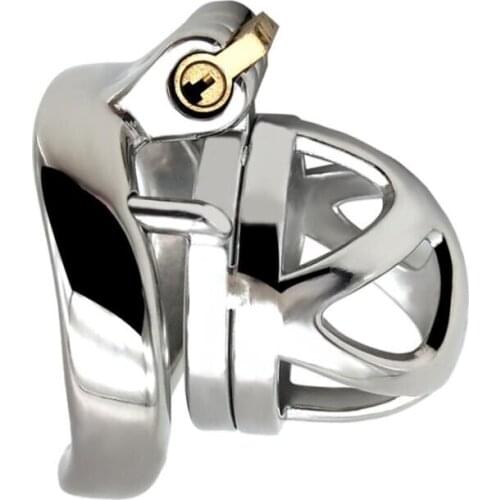 New Arrival Super Short Male Stainless Steel Cock Cage With Curve Penis Ring Lock Men Chastity Device Adult Sex Toy F48