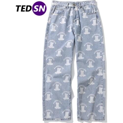 2021 Autumn Harajuku Mens Loose Trousers Vintage Full Bear Label Hip-Hop Casual Street Pants Oversized Straight-Leg Retro Style