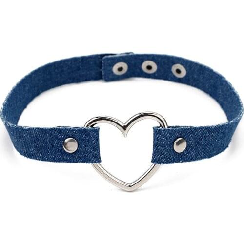 2021 Blue Denim Choker Necklace Love Heart Jeans Chokers Chocker tattoo choker Collier ras de cou Valentine Day Gift