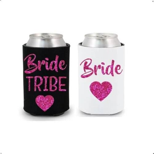 Personalize Glitter wedding Bride TRIBE Bridesmaid Drink Coolers Bachelorette Survival Kit Hen night Bottle Can Holders gifts