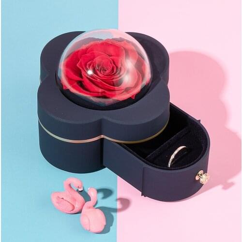 Preserved Flower Gift Box Rose Ring Boxes Jewelry Display Storage Case Box Velvet Lining Engagement Marriage Mothers Day Gifts
