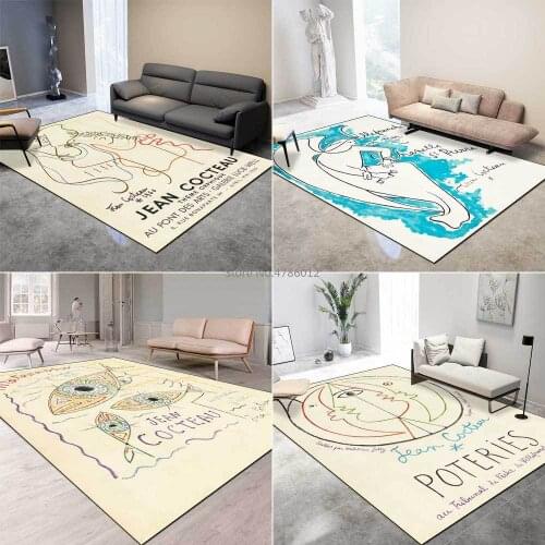 Simple Modern Anti-cashmere Retro Abstract Art Line Painting Beige Living Room Bedroom Bedside Carpet Floor Mat Customization