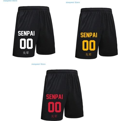 Japanese Anime Shirt Japanese Otaku Shorts Senpai Front Letters Print Men Casual Elastic Waist summer Beach grunge goth Hipster