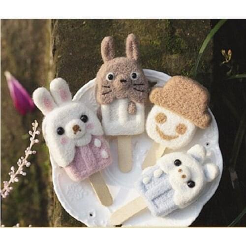 Four kinds of animals cartoon set wool needlepoint kit wool felt needle felting popsicles craft needlecraft DIY handmade