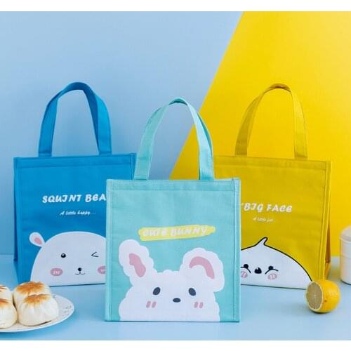New cartoon print bento bag velcro school handheld lunchbox bag work people with lunch bag outdoor picnic bag