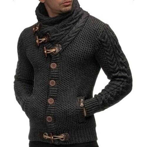 Knitted Sweater Men Long Sleeve Button Cardigans Autumn All-Match Mens Clothes Casual Pocket Slim Fit Coat Sweaters Black 2021