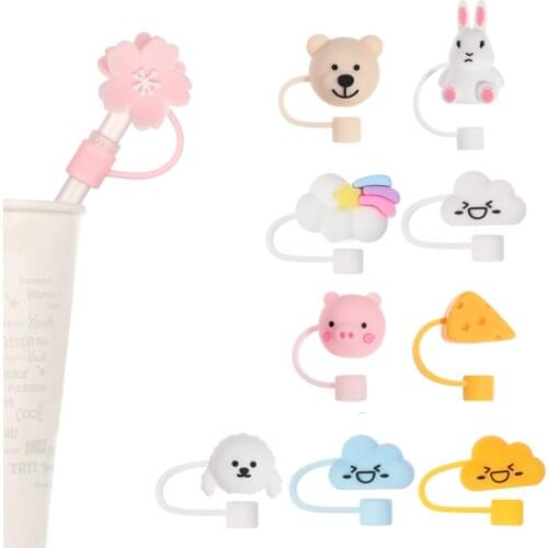 1 PC New Creative Silicone Straw Plug Reusable Drinking Dust Cap Glass Cup Accessories Cartoon Splash Proof Plugs Tips Cover