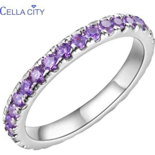 Cellacity New Arrivals 925 Sterling Silver Ring For Women With Round Purple Amethyst Gemstones Wedding Party Wholesale Gift
