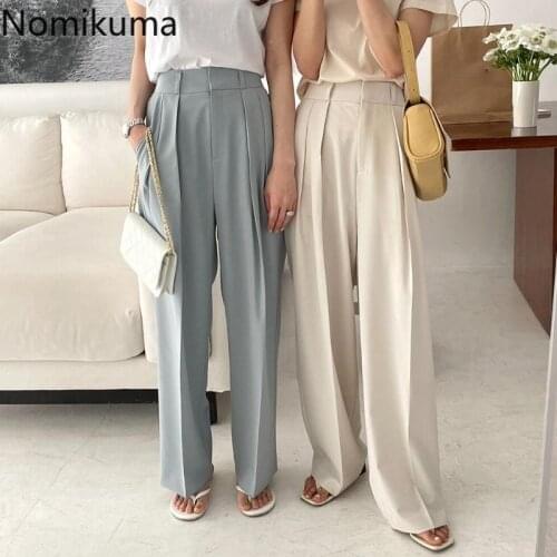 Nomikuma Women Suit Pants Korean Solid High Waist Long Trousers Causal Fashion Summer 2021 Wide Leg Pants Mujer Pantalones 6H846