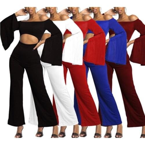 Women Solid Color Jumpsuit Autumn Spring Sexy Long Sleeve Zipper Closure Off-the-shoulder Hollow Romper Skinny Jumpsuit Clubwear