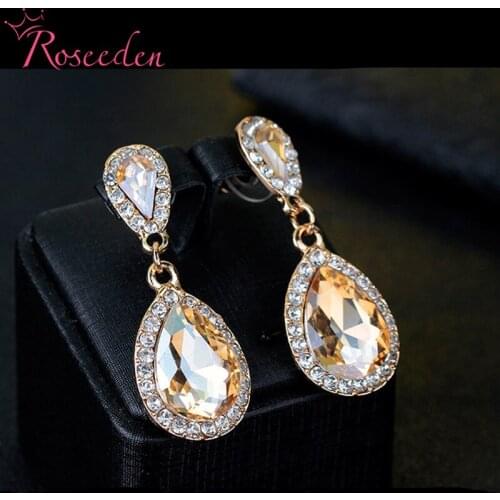 Gold Long Earrings 2018 Teardrop Shape Bridal Dangle Earrings Statement Wedding Jewelry RE3138