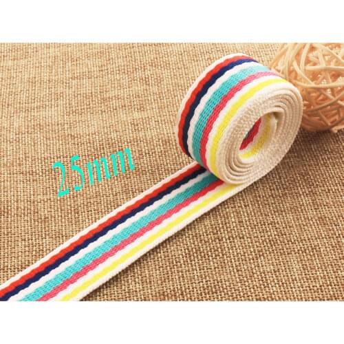 1" Colorful Striped Cotton Webbing 25mm Belt Key Fob Webbing Lanyard Bag Purse Webbing Leash Supplies