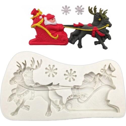 Wholesale 10 Pcs/lot Santa Claus And Sled Shapes Silicone Sugarcraft Mould, Fondant Cake Decorating Tools Bakeware