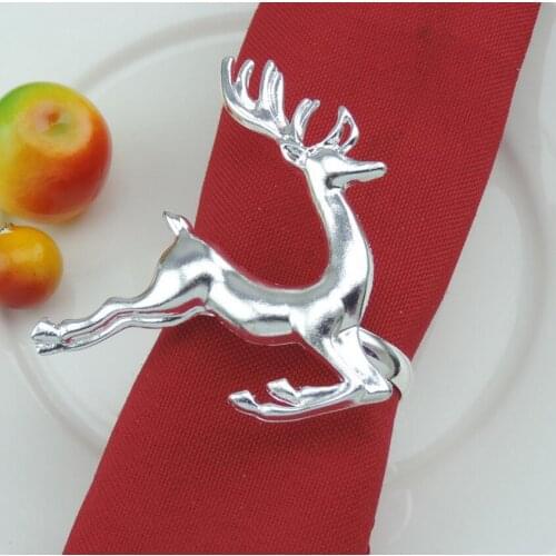 12pcs Silver Plated Animal Deer Napkin Ring Serviette Buckle Holder For Wedding Party Banquet Dinner Decoration