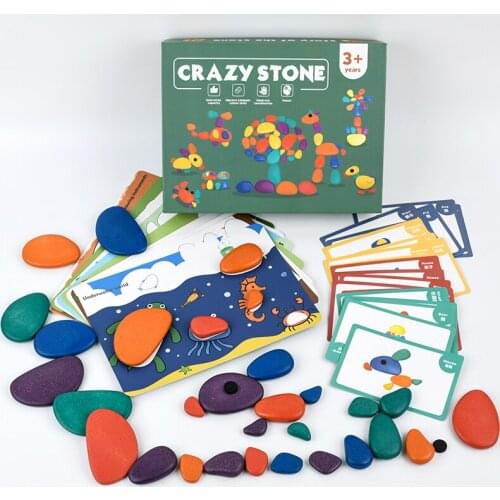 36PCS Montessori Rainbow Pebbles Jenga Educational Toys Wooden Pebbles Stacked Stones Stacking Game Montessori Toy For Children