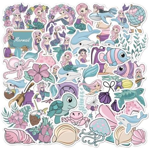 50Pcs Cartoon Mermaid Ocean Animal Fish Graffiti Stickers for Notebook Motorcycle Skateboard Computer Mobile Phone Classic Toy
