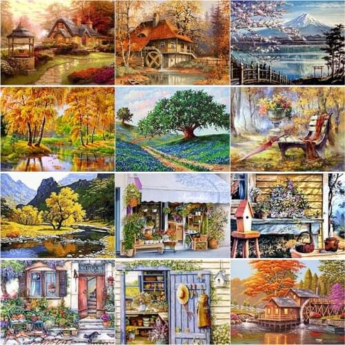 5D DIY Diamond Painting Full Square Round Drill Houses Diamond Embroidery Autumn Scenery Cross Stitch Home Decor Manual Art Gift