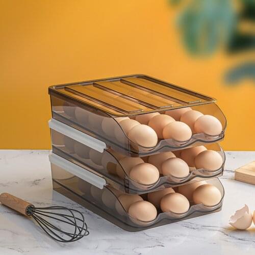 Automatic Rolling Egg Box Drawer-Type Refrigerator Storage Box Eggs Holder Household Transparent Drawer Tray Space Saver