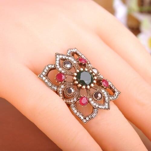 Blucome Clearance Luxury Retro Style Exquisite Square Big Ring Turkish Female Engagement Wedding Ring Finger Accessories Jewelry