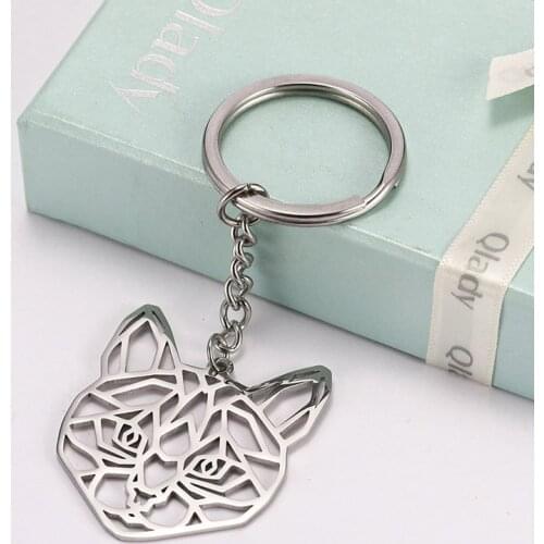 COOLTIME Stainless Steel Big Keychain Cute Cat Kitty Animal Hollow For Woman Man Car Keychains Christmas Gift Jewelry