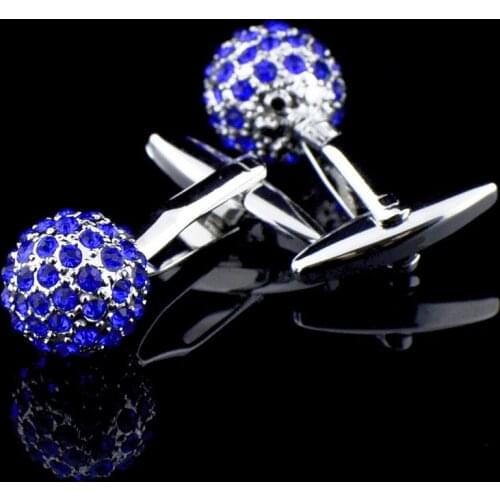 JHSL Brand Trendy Fashion Jewelry Blue Purple Cubic Zirconia Stone Round Ball Shirts Cufflinks for Men Father Gift