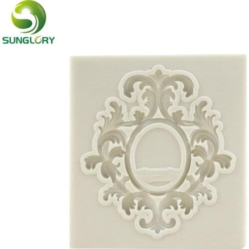 European Mirror Silicone Mold Retro Relief Fondant Lace Border Cake Mold Gumpaste Mould Sugarcraft Cake Tools Wedding Decoration