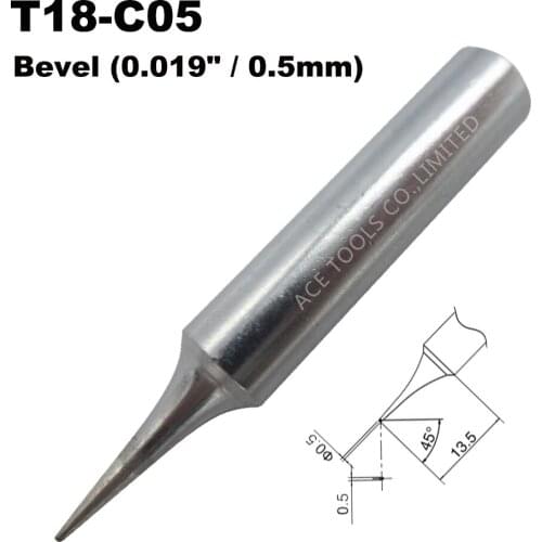 T18-C05 Soldering Tip Bevel 0.5mm Fit HAKKO FX-888 FX-888D FX-8801 FX-600 Lead Free Iron Bit Nozzle Welding Handle Pencil