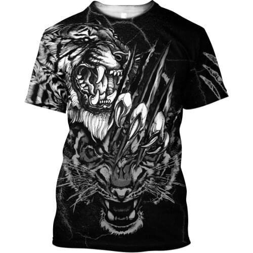 Men Casual Animal 3D Print t-shirts Tiger Tattoo Art Hip-Hop tshirts Summer Tees Harajuku Punk Wome Unisex Short Sleeve Tops 005