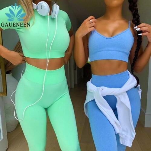 GAUENEEN 4PCS Seamless Yoga Set Women Tracksuit Sports Bra High Waist Shorts Short Sleeve Crop Top Gym Leggings Fitness Clothing