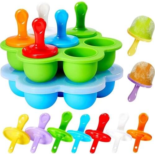 Hot 7 Cavity Silicone Mini Ice Pops Mold Ice Cream Ball Maker Popsicles Molds Baby Diy Food Supplement Tool Jw