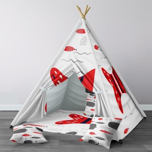 Play Tent for Kids Wigwam Portable Indoor Playground Tents Children Bedrooms Gray Red Fish Model 1407