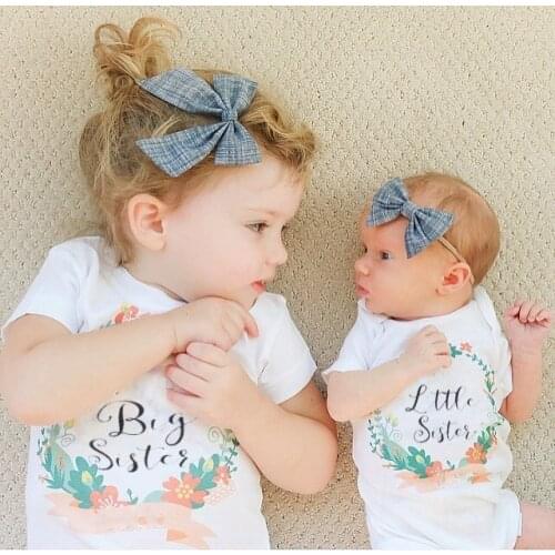 Summer Family Matching Clothes Baby Kids Girl Little Big Sister Match Jumpsuit Romper and T Shirt Family Outfits