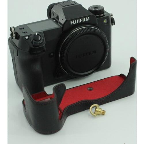 Leather Camera Bag Case For Fujifilm FUJI GFX100S Battery Openning Half Body Cover Color Black Coffee