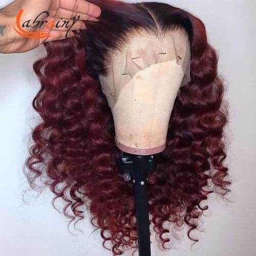 Kinky Curly 13x6 Ombre Burgundy HD Lace Frontal Human Hair Wigs Highlight Red Colored Woman Pre Plucked Full 1B 99J Lace Closure