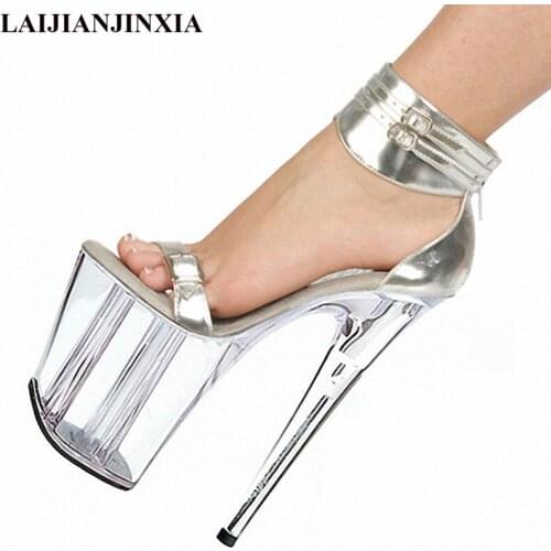 LAIJIANJINXIA New Women Clear Platform Sexy Stra[ Sandals For Women Wedding Shoes 20cm Pole Dancing High Heels Dance Shoes