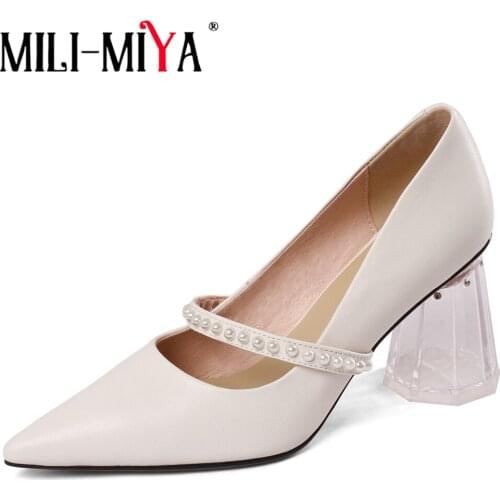 MILI-MIYA New Arrival Women Cow Leather Pumps Fashion Pointed Toe Thick Heels Dress Party Street Shoes Handmade For Ladies