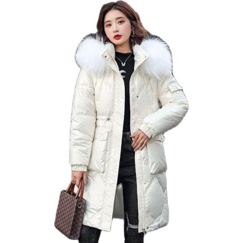 Fashion Jackets For Women 2021 New Bright Face Down Padded Jacket Womens Waist Thin And warm Mid-Length Parkas For Women