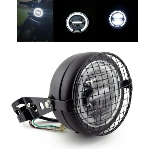 Motorcycle Retro Metal Grid LED Front Headlight head Lamp bracket mask Kits For CG125 GN125 HeadLamp Cafe Racer Lighthouse