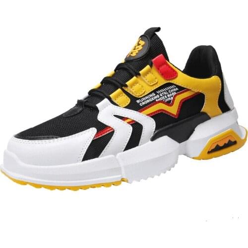 2019 Stylish Designer Casual Shoes Men Yellow Sneakers Black White Walking Footwear Breathable Mesh Sneakers Men Shoes