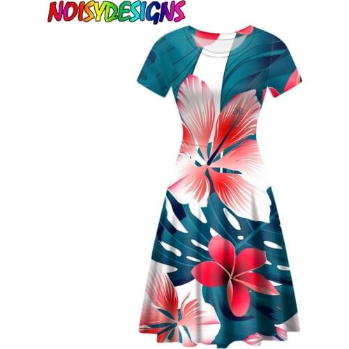NOISYDESIGNS 2021 Ladies Summer Fashion Short Sleeve Hawaiian Tropical Floral Print A Line Dress Women Sukienka Letnia Damska