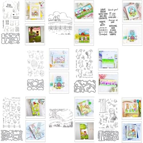 2020 New Hot Easter Eggs Animal Friend Bunny Bird Bear Girl Word Stamps and Metal Cutting Dies Foil Scrapbooking For Card Making