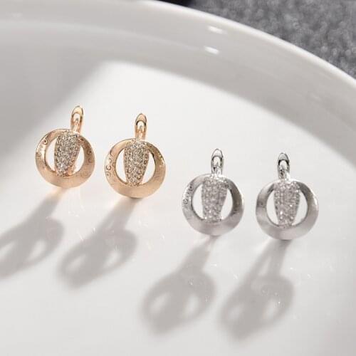 New Korean Earrings Cubic Zirconia Womens Geometric Inlay Zircon Earrings Fashion Temperament Round Earrings For Women Gift