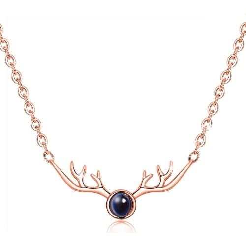 Eudora Rose Gold 925 Sterling Silver 100 Language i love you Necklace Cute Antlers Pendant for Women Girls Romantic Gift